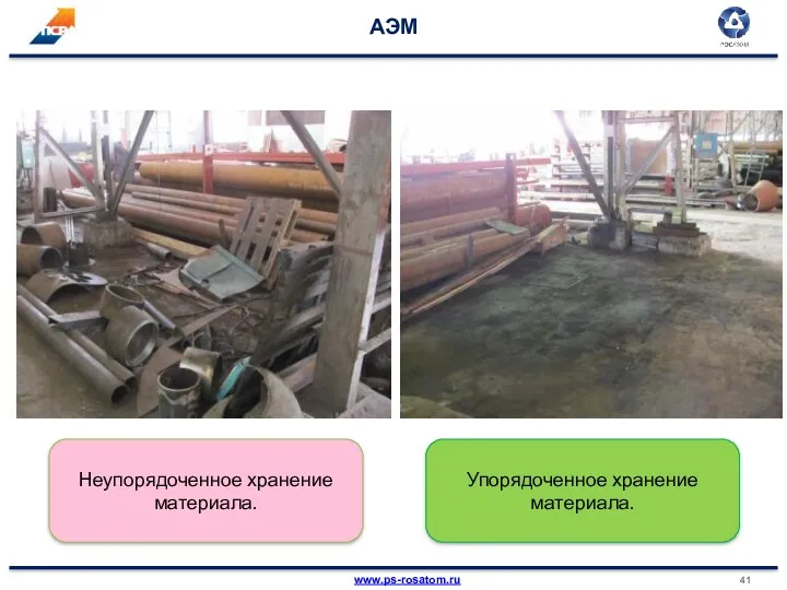 АЭМ Неупорядоченное хранение материала. Упорядоченное хранение материала.