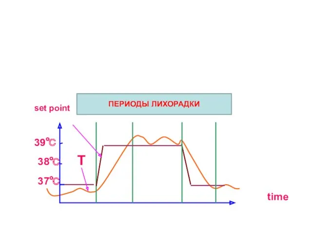 fervescence persistent defervescence set point period period period 39℃ 38℃ T 37℃ time ПЕРИОДЫ ЛИХОРАДКИ