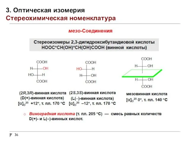 3. Оптическая изомерия Стереохимическая номенклатура