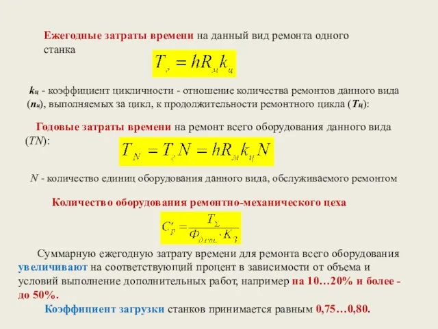 Ежегодные затраты времени на данный вид ремонта одного станка kц