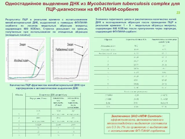 Результаты ПЦР в реальном времени с использованием микобактериальной ДНК, выделенной