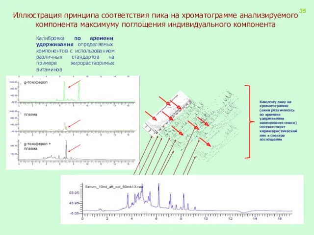 Иллюстрация принципа соответствия пика на хроматограмме анализируемого компонента максимуму поглощения