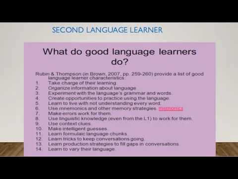 SECOND LANGUAGE LEARNER memonics