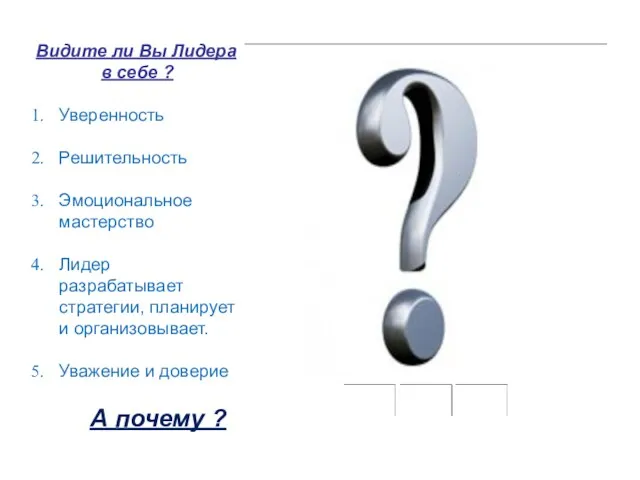 Видите ли Вы Лидера в себе ? Уверенность Решительность Эмоциональное