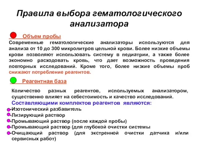 Объем пробы Современные гематологические анализаторы используются для анализа от 10