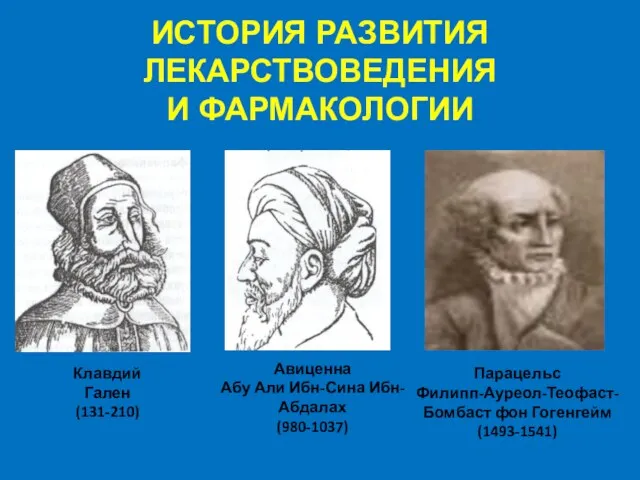 ИСТОРИЯ РАЗВИТИЯ ЛЕКАРСТВОВЕДЕНИЯ И ФАРМАКОЛОГИИ Авиценна Абу Али Ибн-Сина Ибн-Абдалах