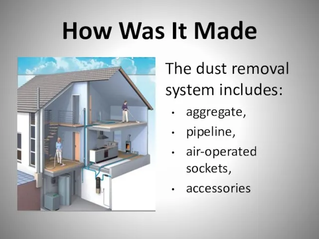 How Was It Made The dust removal system includes: aggregate, pipeline, air-operated sockets, accessories