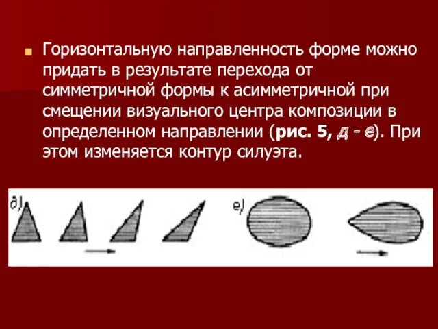 Горизонтальную направленность форме можно придать в результате перехода от симметричной