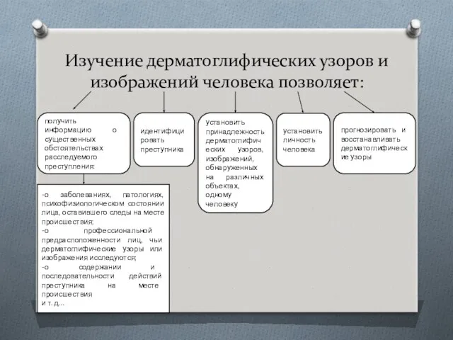 Изучение дерматоглифических узоров и изображений человека позволяет: получить информацию о