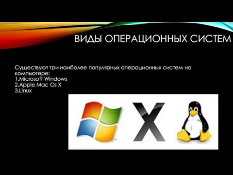 ВИДЫ ОПЕРАЦИОННЫХ СИСТЕМ Существуют три наиболее популярных операционных систем на