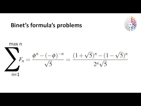 Binet’s formula’s problems n=1 max n