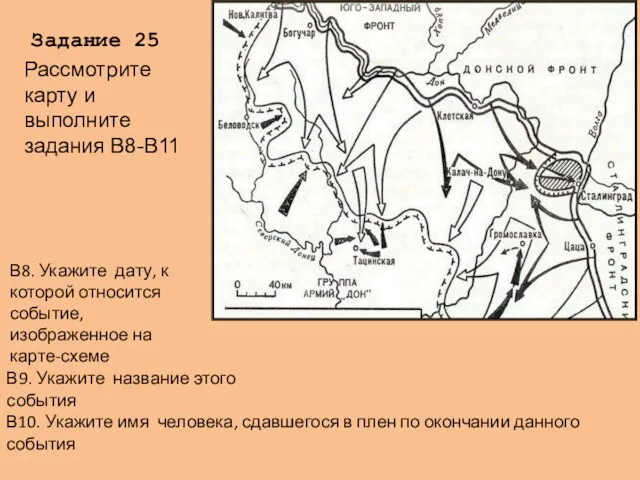 Задание 25 В8. Укажите дату, к которой относится событие, изображенное на карте-схеме В9.