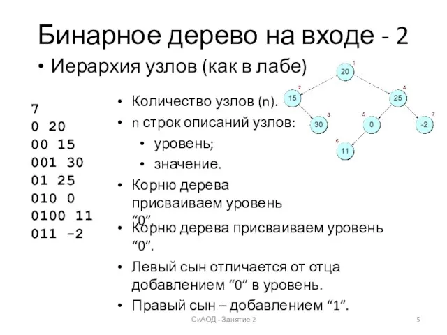 Бинарное дерево на входе - 2 Иерархия узлов (как в