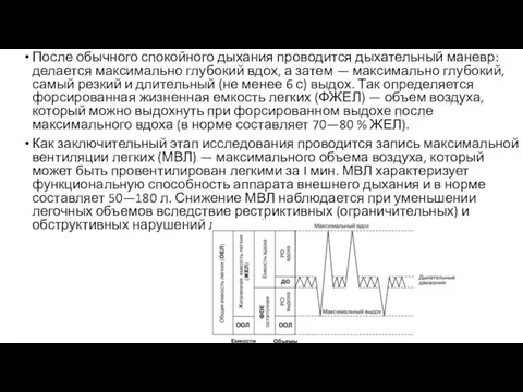 После обычного спокойного дыхания проводится дыхательный маневр: делается максимально глубокий вдох, а затем