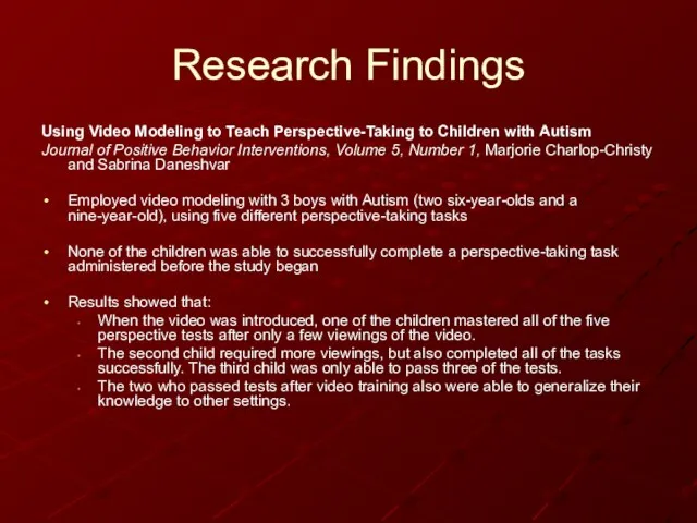 Research Findings Using Video Modeling to Teach Perspective-Taking to Children