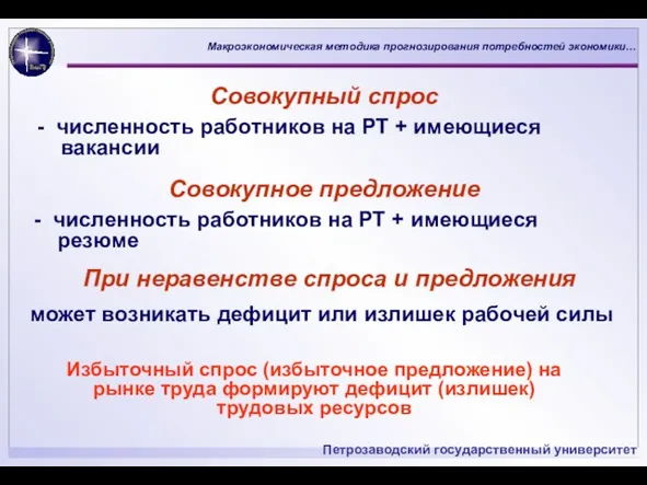 Совокупный спрос - численность работников на РТ + имеющиеся вакансии