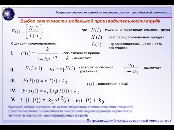 Выбор зависимости модельной производительности труда - модельная производительность труда -