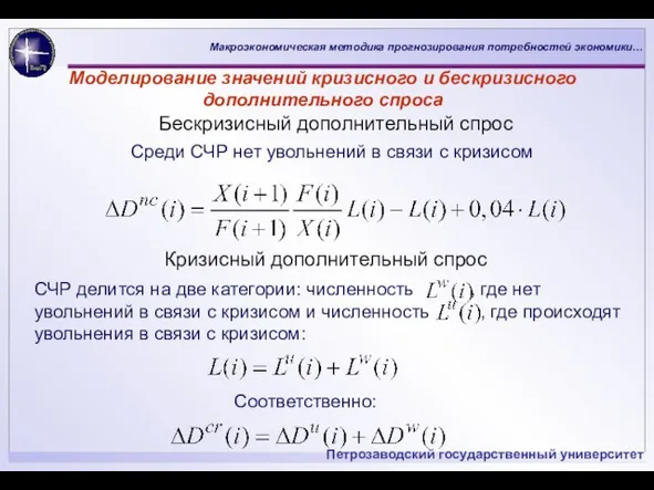 Моделирование значений кризисного и бескризисного дополнительного спроса Бескризисный дополнительный спрос