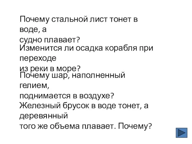 Почему стальной лист тонет в воде, а судно плавает? Изменится