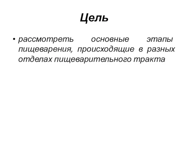 Цель рассмотреть основные этапы пищеварения, происходящие в разных отделах пищеварительного тракта