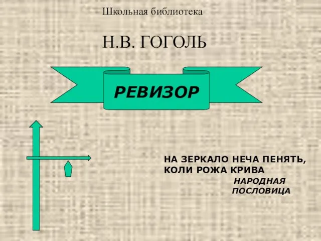 Школьная библиотека Н.В. ГОГОЛЬ РЕВИЗОР НА ЗЕРКАЛО НЕЧА ПЕНЯТЬ, КОЛИ РОЖА КРИВА НАРОДНАЯ ПОСЛОВИЦА