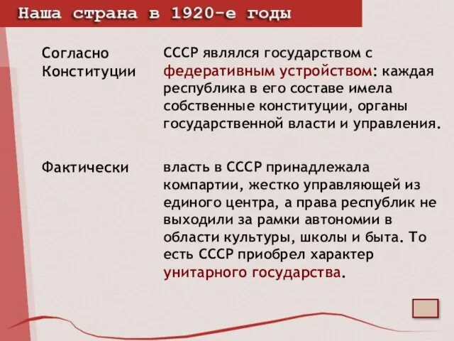 Согласно Конституции СССР являлся государством с федеративным устройством: каждая республика в его составе