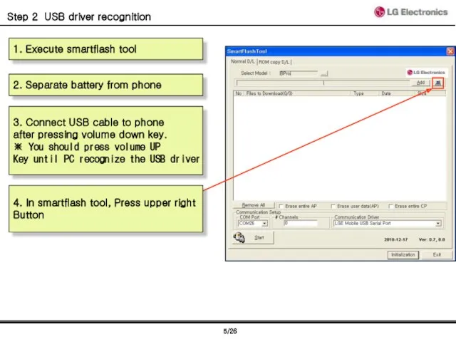 Step 2 USB driver recognition 1. Execute smartflash tool 2.