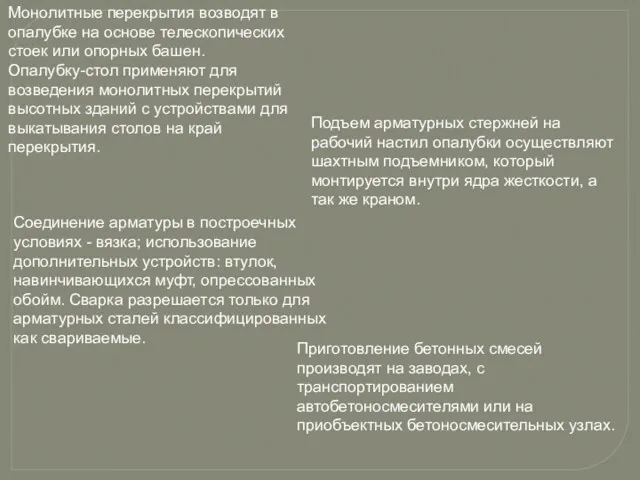 Монолитные перекрытия возводят в опалубке на основе телескопических стоек или