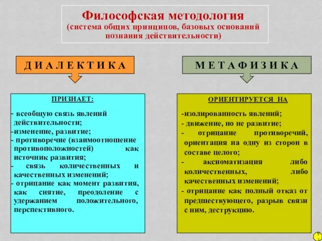 Философская методология (система общих принципов, базовых оснований познания действительности) Д