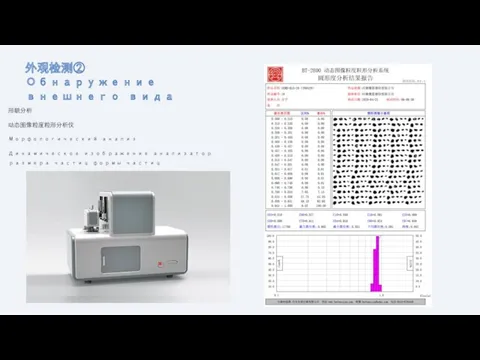 外观检测② Обнаружение внешнего вида 形貌分析 动态图像粒度粒形分析仪 Морфологический анализ Динамическое изображение анализатор размера частиц формы частиц