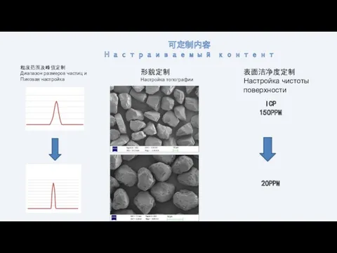 可定制内容 Настраиваемый контент 粒度范围及峰值定制 Диапазон размеров частиц и Пиковая настройка