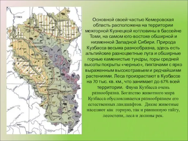 Основной своей частью Кемеровская область расположена на территории межгорной Кузнецкой