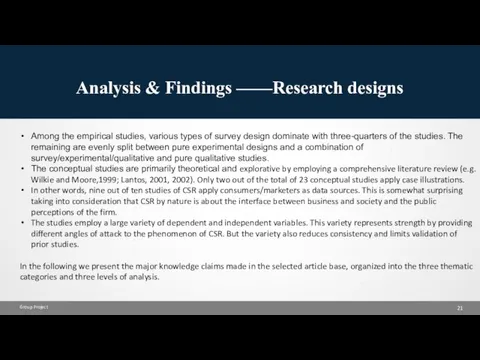 Analysis & Findings ——Research designs Group Project Among the empirical