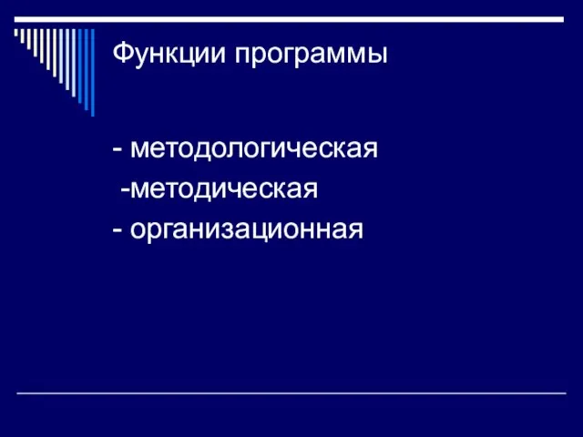 Функции программы - методологическая -методическая - организационная