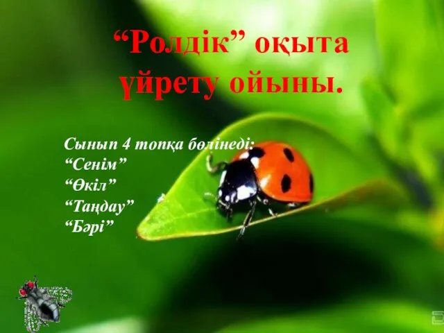 “Ролдік” оқыта үйрету ойыны. Сынып 4 топқа бөлінеді: “Сенім” “Өкіл” “Таңдау” “Бәрі”