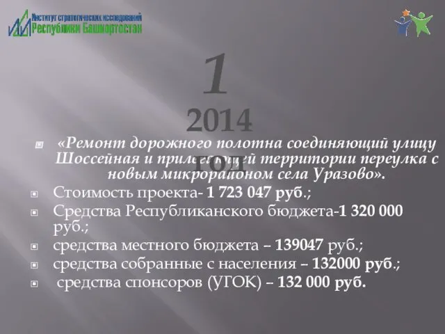 «Ремонт дорожного полотна соединяющий улицу Шоссейная и прилегающей территории переулка