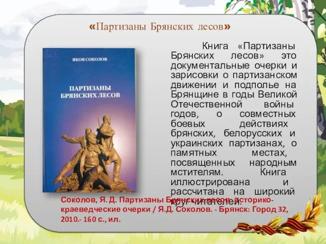 «Партизаны Брянских лесов» Книга «Партизаны Брянских лесов» это документальные очерки