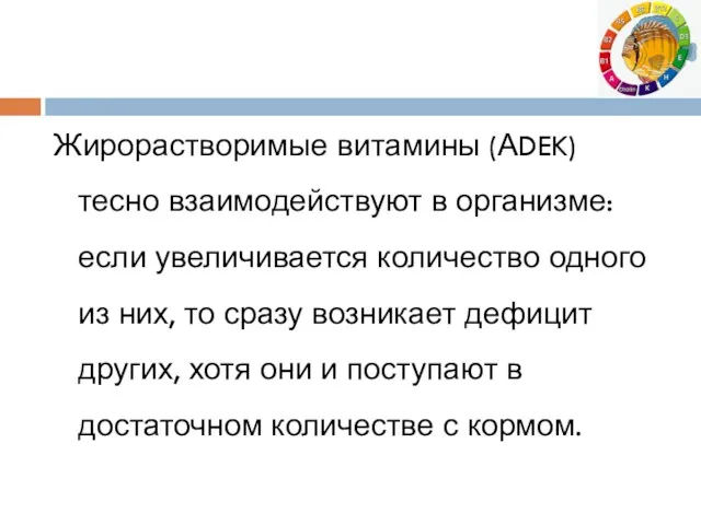 Жирорастворимые витамины (АDEK) тесно взаимодействуют в организме: если увеличивается количество