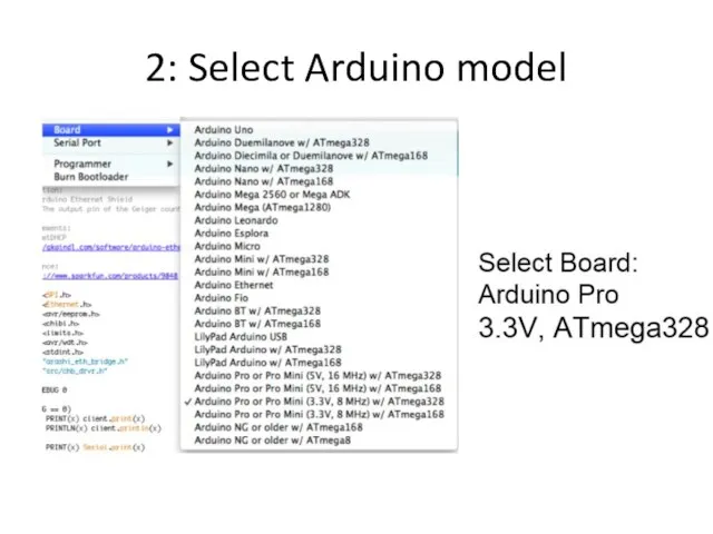 2: Select Arduino model