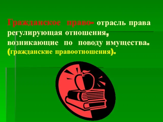 Гражданское право- отрасль права регулирующая отношения, возникающие по поводу имущества. (гражданские правоотношения).