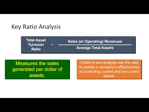 Key Ratio Analysis Measures the sales generated per dollar of
