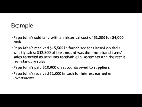 Example Papa John’s sold land with an historical cost of