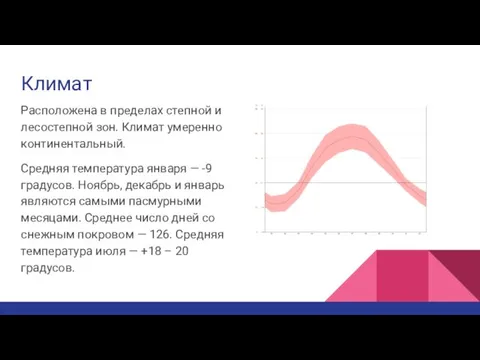 Расположена в пределах степной и лесостепной зон. Климат умеренно континентальный.