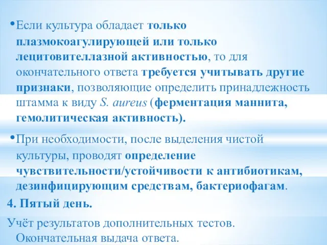 Если культура обладает только плазмокоагулирующей или только лецитовителлазной активностью, то