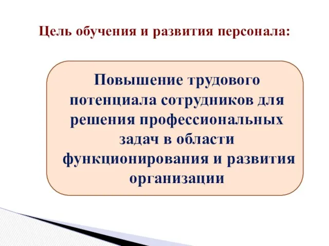 Цель обучения и развития персонала: Повышение трудового потенциала сотрудников для