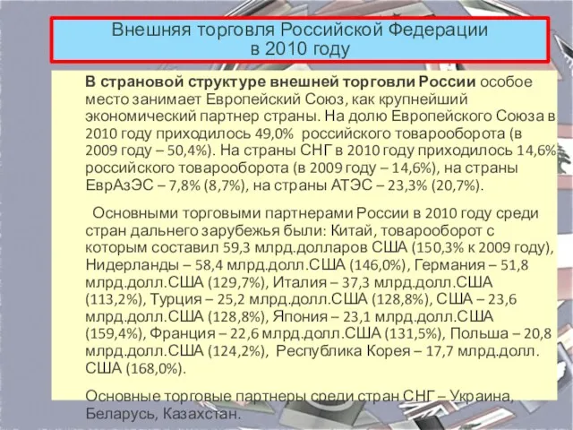 Внешняя торговля Российской Федерации в 2010 году В страновой структуре