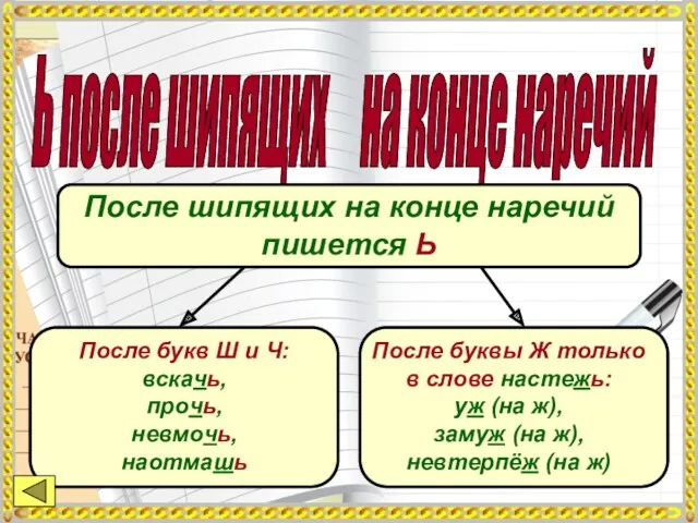 Ь после шипящих на конце наречий После шипящих на конце