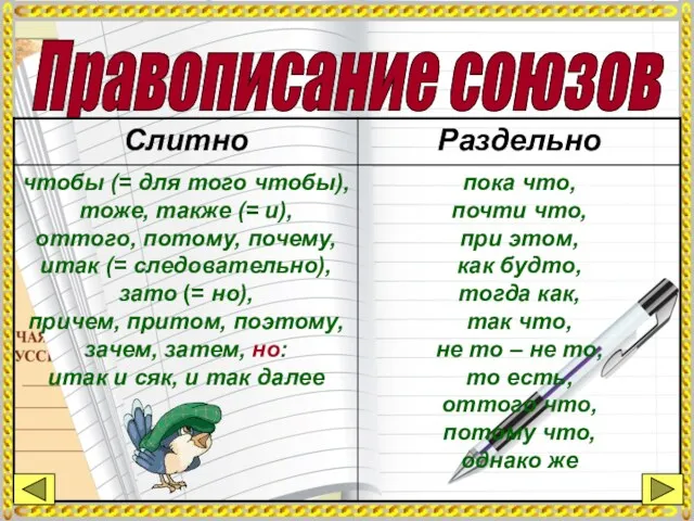 Правописание союзов