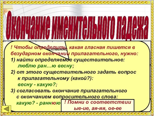 Окончание именительного падежа мужской род – КАКОЙ? средний род –