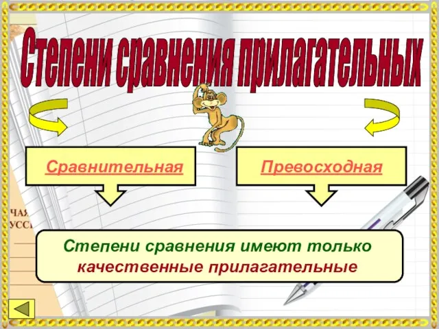 Степени сравнения прилагательных Сравнительная Превосходная Степени сравнения имеют только качественные прилагательные